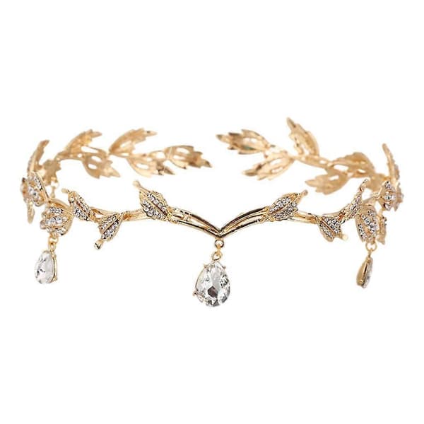 Pannekjede Vanndråpe Pannebånd Rhinestone Blad Tiara Krystall Vintage Stil Gold