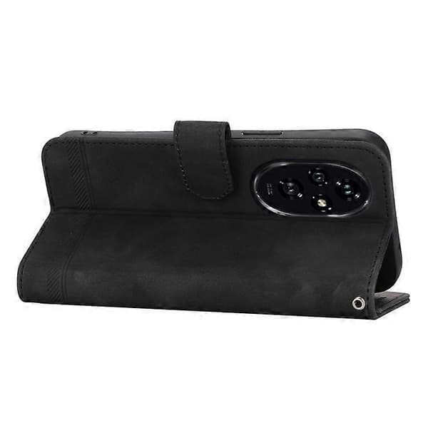 DIERFENG DF-03 Kompatibel med Honor 200 5G Plånboksfodral med Linjer Präglat Läder Telefonfodral Black