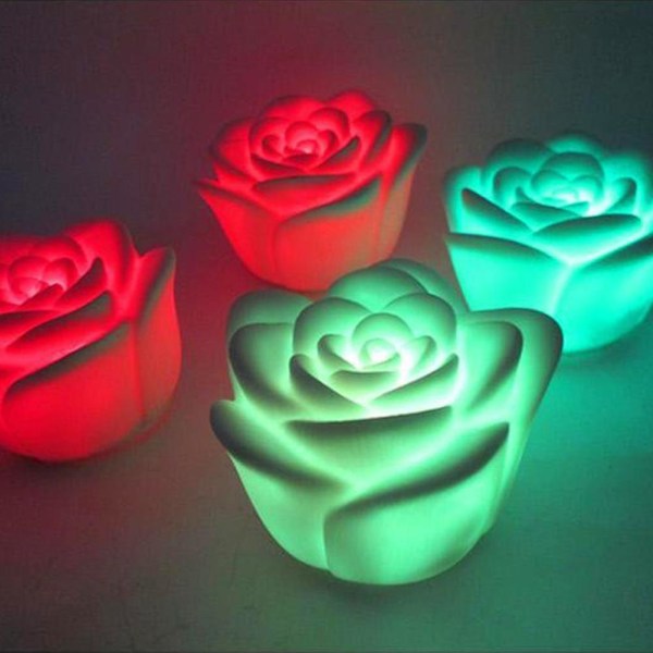 ZHOUBA Vandtæt Flydende Roseblomst Farveskiftende LED Natlys Hjemmefest Dekoration