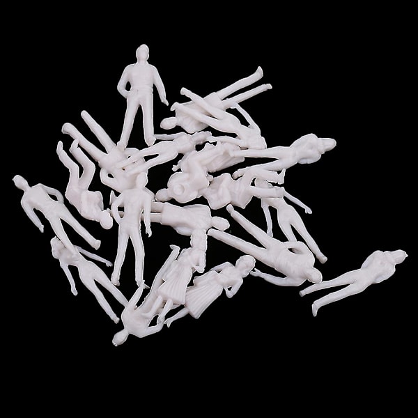 20 stk 1/50 skala modell hvite figurer/mennesker for toglayout