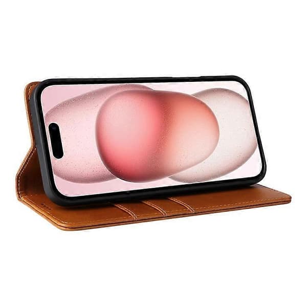 Kompatibel med iPhone 15 Plus / 14 Plus Fodral RFID PU Läder Plånboksstativskydd Brown