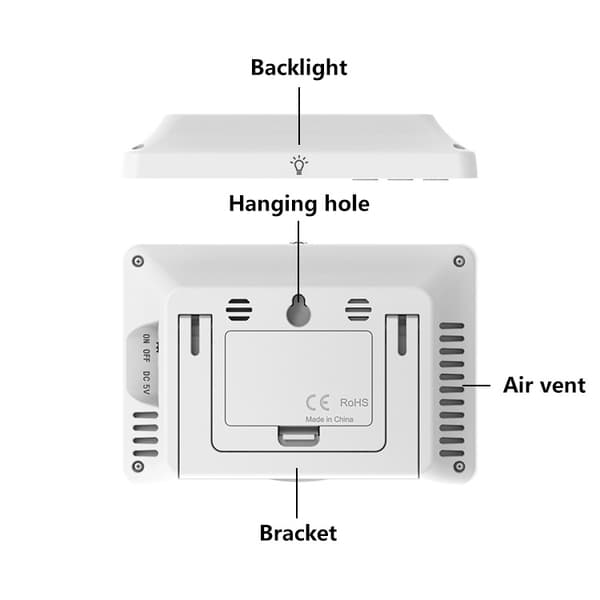 Trådløs værstasjon, innendørs- og utendørstermometer, hygrometer, barometer med LED-sensor