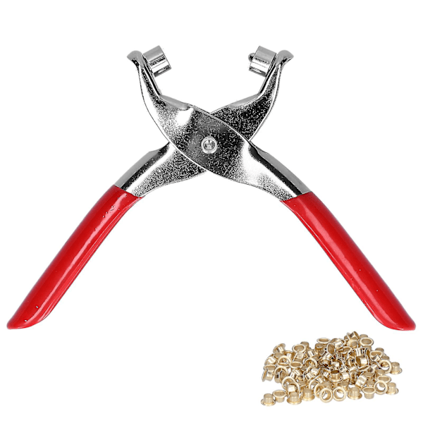 6in Red Eyelet Pliers Setter with Plastic Dipping Handle - Chrome Plated, 100Pcs Rivets