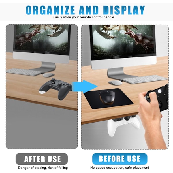 Game Controller Holder, Wall Mount/Controller Stand, 2-pack, Hanging Handle Organizer Accessories for Xbox Series X, Switch, Universal Controller, Black