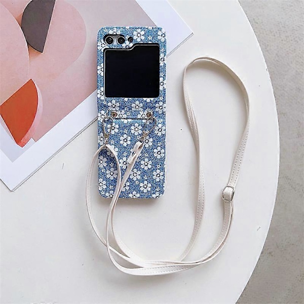 Fodral för Samsung Galaxy Z Flip 6, justerbart snedband, Snyggt litet blommigt telefonfodral, vikbart fodral blue