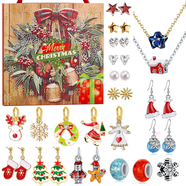 Gift From Santa Claus, Christmas Bell Jewelry Countdown Calendar Blind Box Diy Children's Christmas Necklace Earring Gift Box