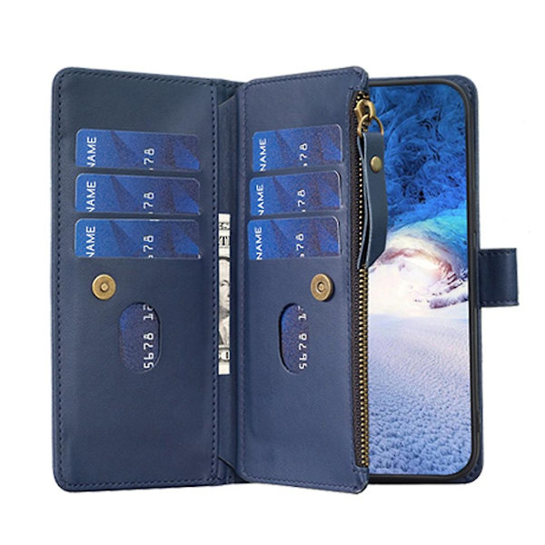 För Samsung A34 5G Enfärgad blixtlåsväska Case Bf19 Blå Blue Style C Samsung Galaxy A34 5G