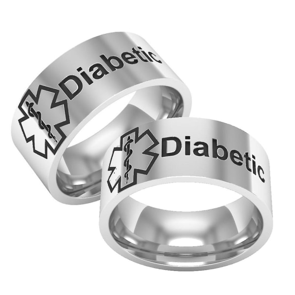 Medicinsk tilstand Alarm Diabetiker Titanium Unisex Band Finger Ring Smykker Gave US 8