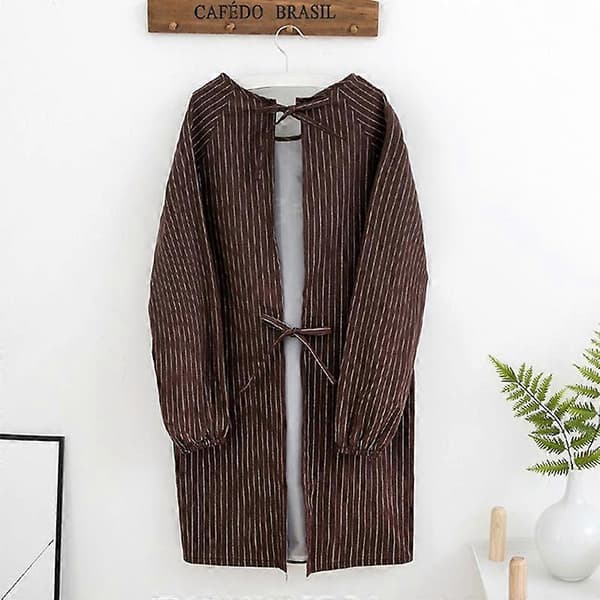 Långärmat Förkläde Hudvänligt med Fickor Polyester Bomull Dam Arbetskläder Förkläden för Matlagning Light Grey