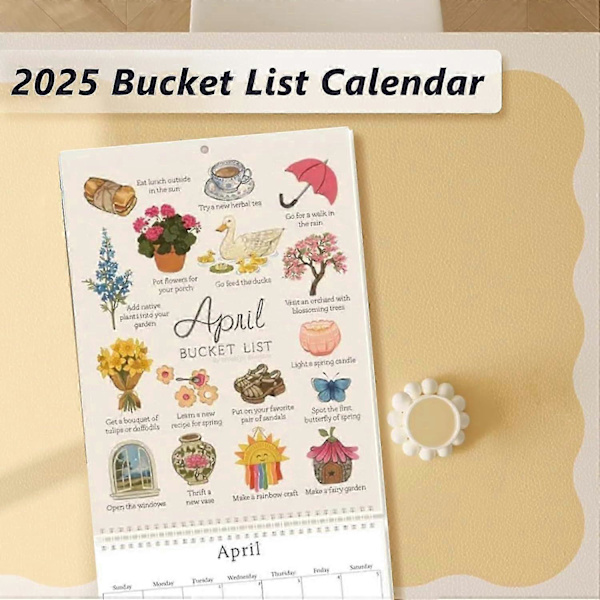 2025 Bucket List -kalenteri, 12 kuukauden seinäkalenteri, 2025 seinäkalenteri tehtävälistan ja muistiinpanojen kanssa, 2025 kalenteri suunnitteluun ja järjestämiseen 3pcs
