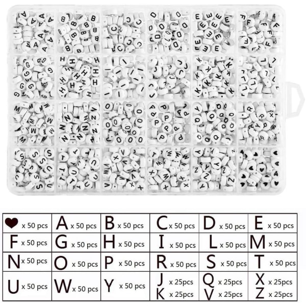 1200 st Akrylbokstavspärlor Alfabetbokstavspärlor 27 stilar A-Z kub Färgglada DIY-pärlor med rep