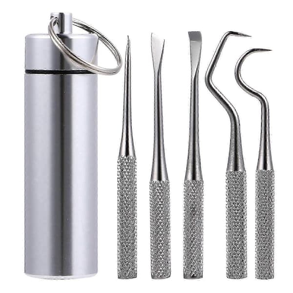 1 set bärbar tandpetarhållare i rostfritt stål, triangulär design 6.5X0.5cm Silver