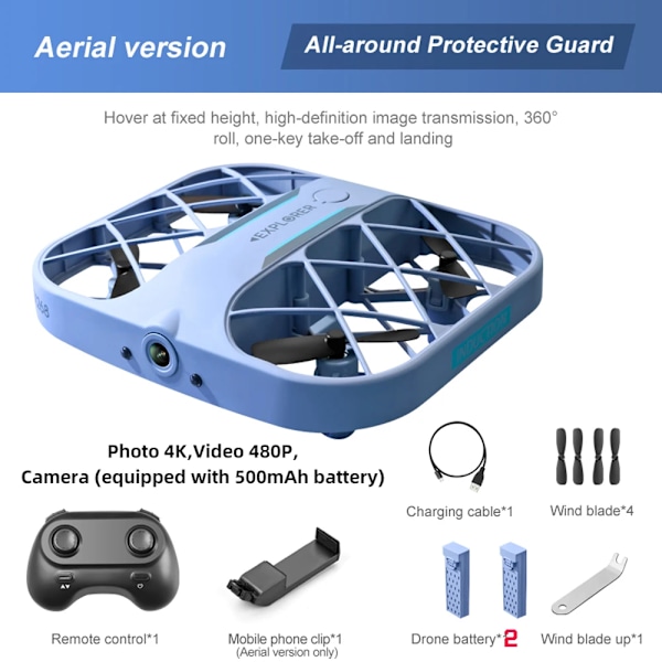 JJRC H107 Mini Drone 8K 4K Kamera Reaaliaikainen Lähetys Quadcopter Mini Pocket UFO Pieni Kauko-ohjattava Lentokone Lelu Lapsille 4K 2Battery Blue