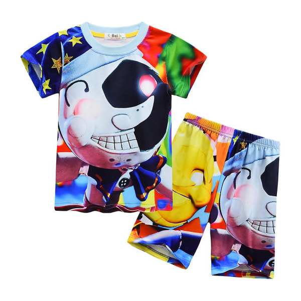 4-8 år Gutter Moon Clown Costume Sommeroverdeler+korte bukser antrekkssett 4-5 Years