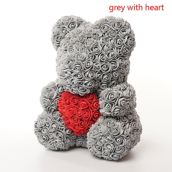 2022 40 cm teddybjørn rosenhjerte bamse kunstig blomst Valentinsdagsgave Grey With Heart