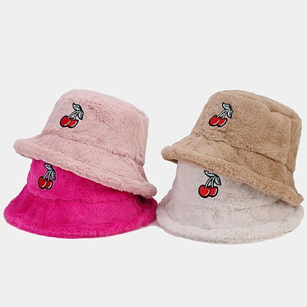 Fuzzy Bucket Hat för Kvinnor och Män - Luddig, Söt Bucket Hat för Vinter, Varm Plysch, Fiskehatt, Fluffig Sherpa, Rolig Hatt Cherry-a-hot Pink