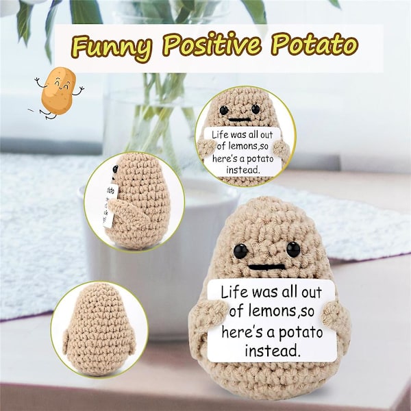 Mini sjovt positivt liv kartoffel ornament, interessant strikket kartoffel dukke kreativ sød kartoffel dekoration til fødselsdag Opmuntring gaver Life Potato 1Pc