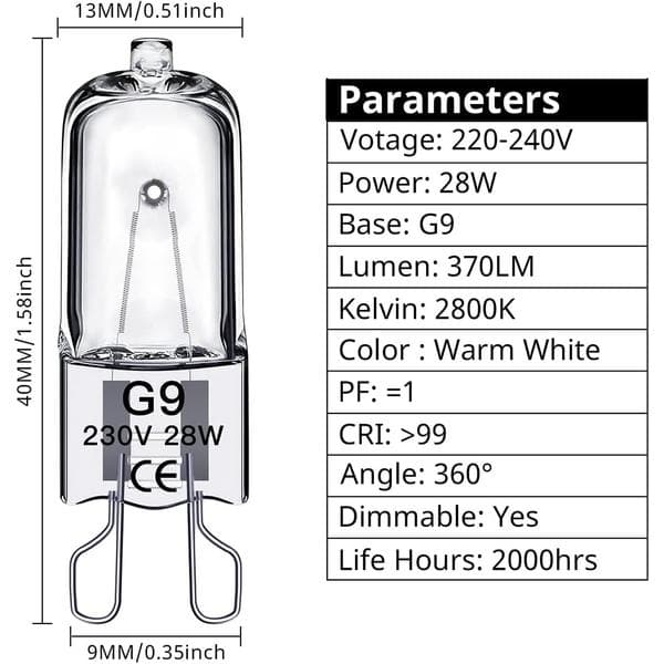 G9 Halogenlamper 28W, 230V, 10-pakning 28W