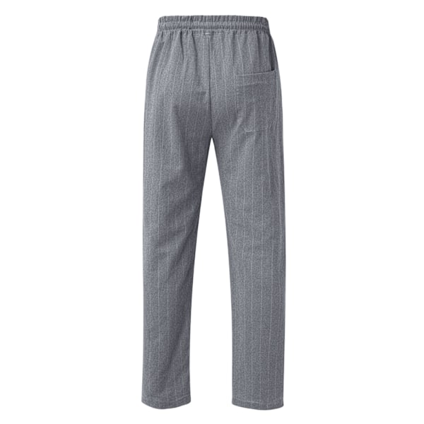 Nye Herre Vertikale Stripete Snøring Elastisk Midje Bomull og Lin Strandbukser Casual Bukser Grey L