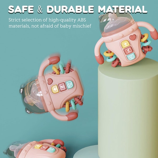 Baby Musical Toys Sensory Learning Toy med musik och ljus, nappbitring, skallerleksak för småbarn, pojkar flickor presenter A-pink