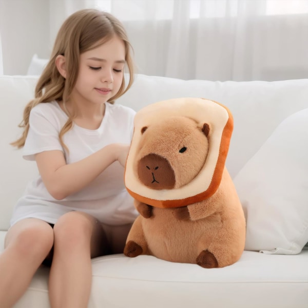 Søt Capybara plysjpute med brød Kawaii myk Capybara plysj dukkepute Capybara kosedyr Leker for barn Jenter Gutter