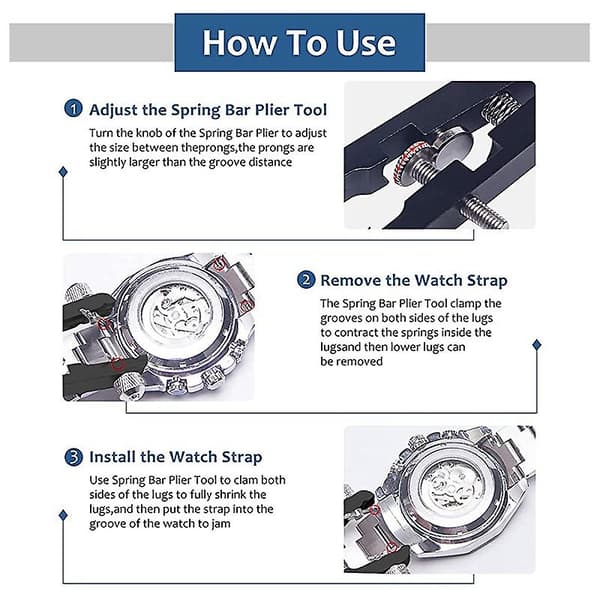 Urrem Spring Bar Plier Tool Sæt, Urrem Pliers, Spring Bar Pinset Værktøj, til Urrem Spring Bar Pi black