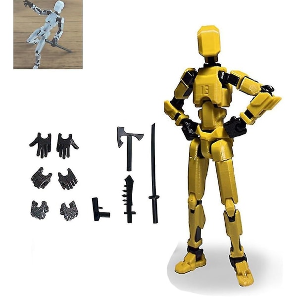 T13 Action Figur, Titan 13 Action Figur med 4 typer våpen og 3 typer hender, T13 Action Figur 3d-trykt flerleddet bevegelig Yellow black