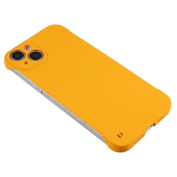 Kompatibel med iPhone 15 Plus etui rammeløst hud-touch hårdt PC telefoncover Yellow