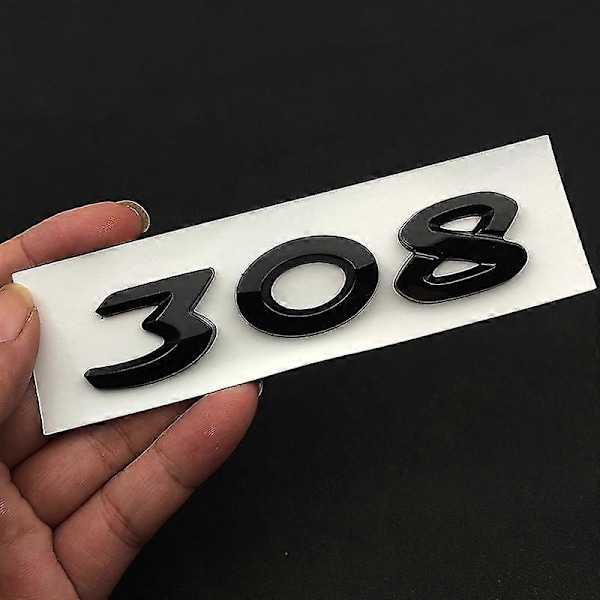 3D Abs Svart Krom 308 Logotyp Bokstäver Bagageutrymme Emblem Badge För Peugeot 308 Sw Cc Limmärke Nummer Dekal Tillbehör