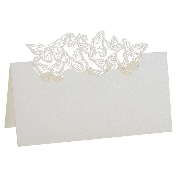 50 Sommerfugler Laser Cut Navn Bordkort Bryllup Gjestebord Kort Hvit