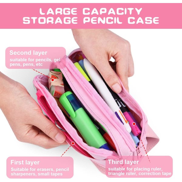 Stort Penalhus, Multirum Kontorpapir Makeup Taske Stress Release Opbevaring Organizer Gaver, Pink Pink