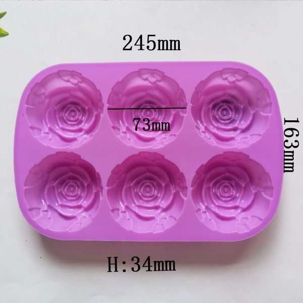 Kakeform Fleksibel Non-stick Rose Blomst Form Silikon Form 6 Grids Sjokolade Gelé Form for hjemmekjøkken Tianyuhe Purple