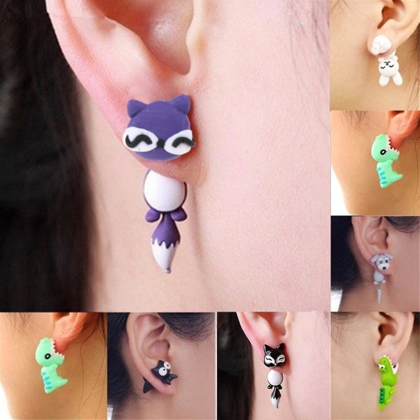 Dinosaur Cat Ræveøreringe Tegnefilm Blødt Keramik Dyreøreringe Bite Ear Studs