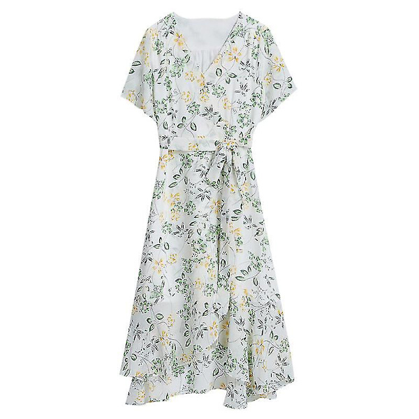 Kvinder piger kjole trendy fransk stil blomsterdesign temperament White M