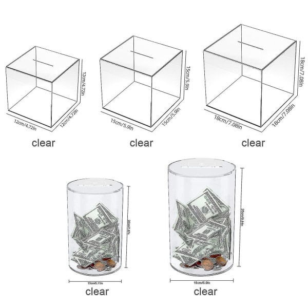 1 stk gennemsigtig sparegris til voksne, klar akryl sparegris, kasse med pengespidser for at hjælpe med at budgettere og spare, uoplukkelig sparemønt Sparegris Cube M