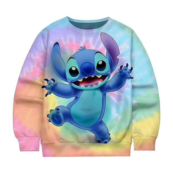 Tegneserie sød tegneserie Stitch 3D digital print pullover hættetrøje rund hals drenge og piger sweatshirt-1 WM0101 140cm