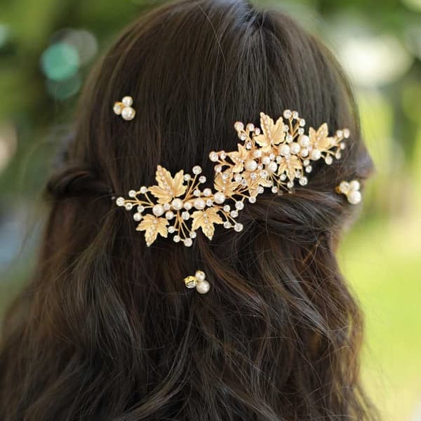 Brudslöja Håraccessoar Pärla Bröllopshårnål Strass Brud W