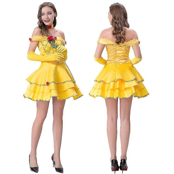 2022 Halloween Belle Prinsessa -mekko aikuisten kaunotar ja hirviö Bell -mekko Cosplay-lavaasu S