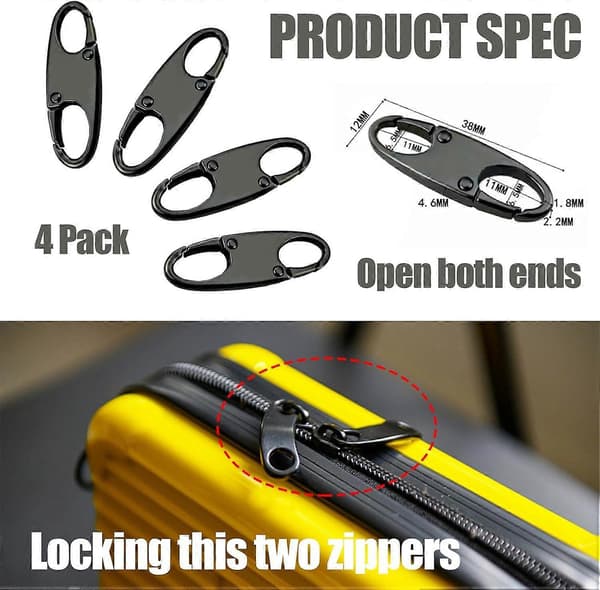 Zipper Clip Anti-theft, Double Opening Zipper Puller Replacement, Removable Zipper Connectors Zipper Lock-Black 4PCS[SL] Black