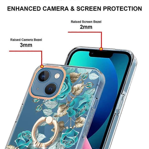 Ring IMD Blomster TPU Telefon Cover til iPhone 14 Plus Blue Rose