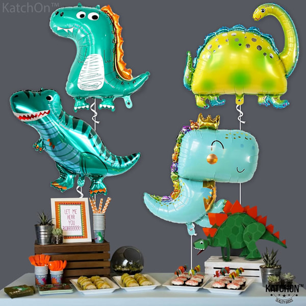 Stort Dinosaur Ballon Sæt - Pakke med 4 | Til Baby Dinosaur Festpynt | Baby Dinosaur Balloner til Dinosaur Babyshower Pynt