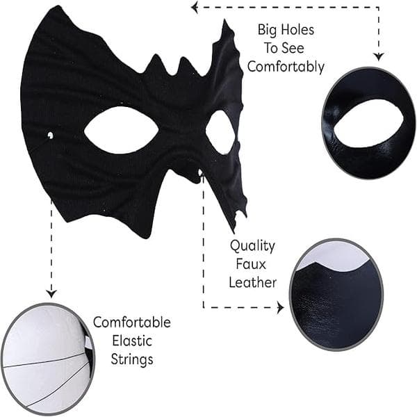 2 stk. Flagermuseøjenmaske, Sorte flagermusemasker til Halloween-kostumer, Tilbehør