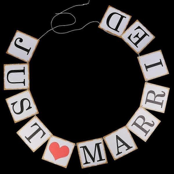 Bryllupsfestbanner \"Just Married\" papirvimpel til dekorasjon