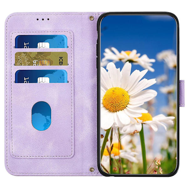 Samsung Galaxy A55 5g -puhelimen nahkakotelon case , jossa on kukkakuvio Light Purple