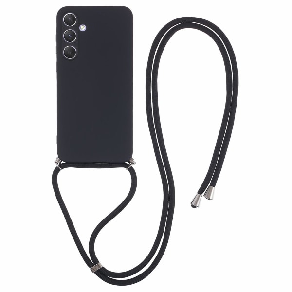 För Samsung Galaxy A55 5G phone case TPU gummibelagt cover med rem - svart Black Style A Samsung Galaxy A55 5G