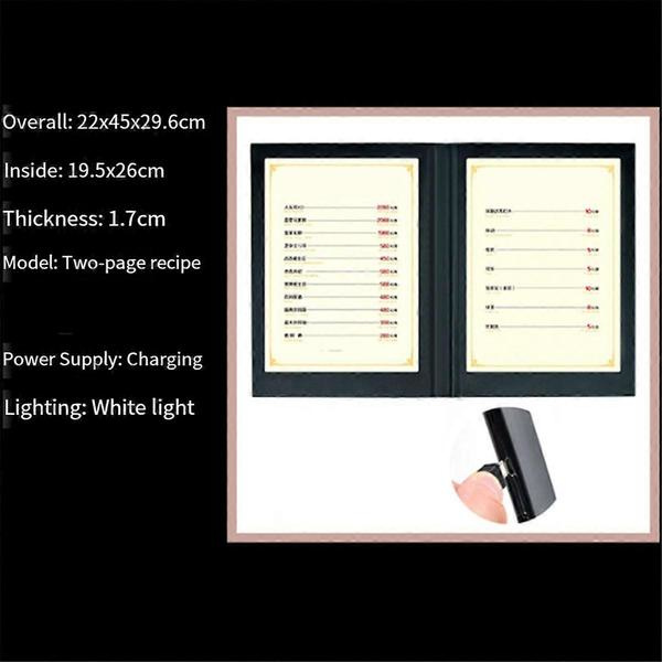 Genopladelig LED Lys Menu Bog PU Læder Display Bog To Sider
