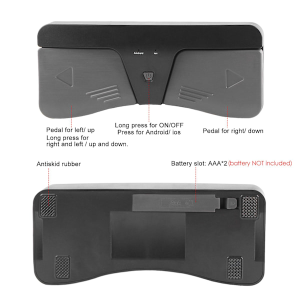 Intelligent trådløs Bt Page Turner-pedal kompatibel med Ios- og Android-enheter Smarttelefoner Nettbrett Universalt tilbehør til musikkinstrumenter