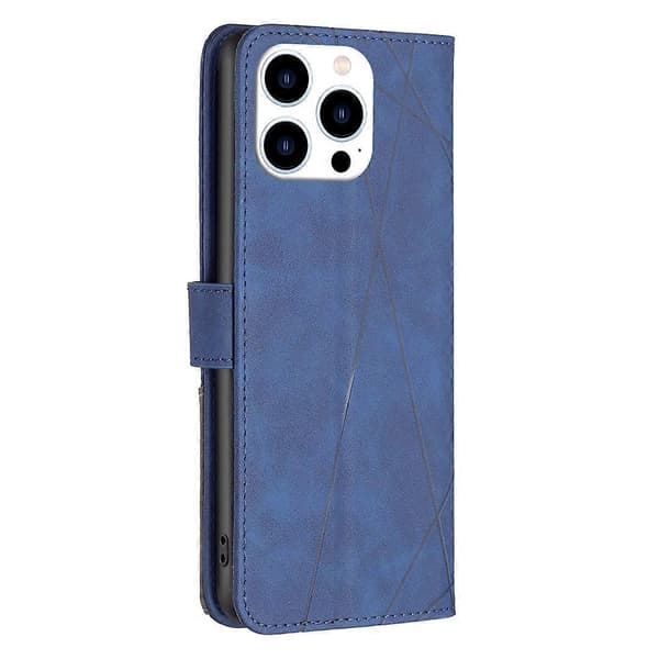 Til iPhone 16 Pro Max Wallet Case Læder Telefon Cover Geometrisk Prægning Blue