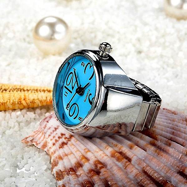 2 stk L04 Urskive Quartz Analog Watch Creative Steel Cool Elastisk Quartz Finger Ring Watch Til Mænd / Blue