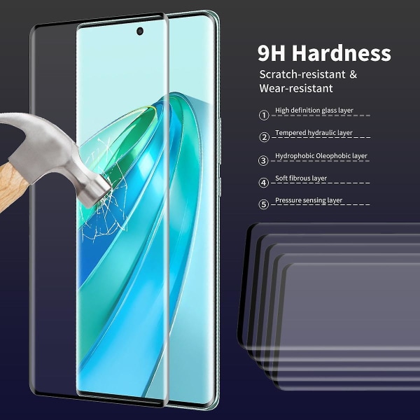 2 pakkauksen näytönsuoja Honor X9a 5G/Magic5 Lite 5G:lle, kuumataivuttava 3D kaareva karkaistu lasikalvo